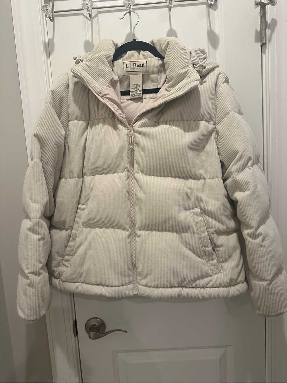 L.L.Bean Corduroy Down Jacket in Light Cream